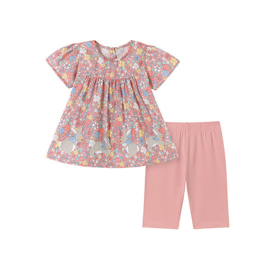 MyKids-USA® Summer Hot Selling Baby Kids Girls Short Sleeves Floral Pattern T-shirt and Pants Clothing Set