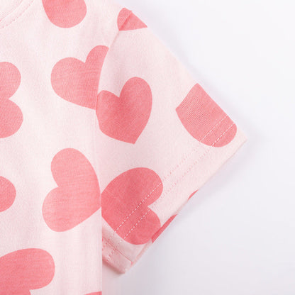MyKids-USA® Hearts Pattern Short Sleeves Dress for Stylish Girls