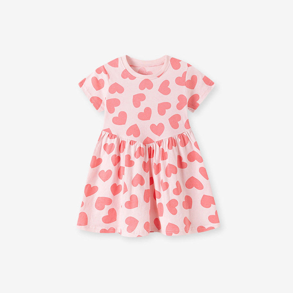 MyKids-USA® Hearts Pattern Short Sleeves Dress for Stylish Girls