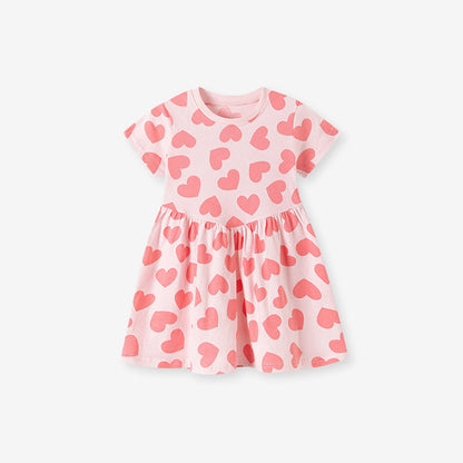 MyKids-USA® Hearts Pattern Short Sleeves Dress for Stylish Girls