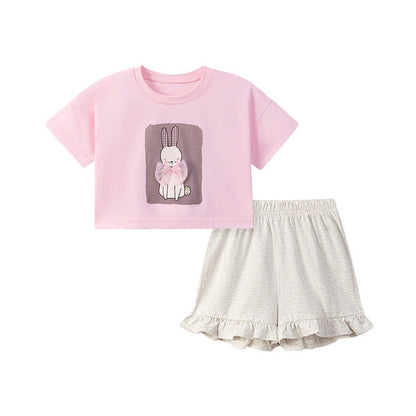 MyKids-USA® Summer Hot Selling Baby Kids Girls Short Sleeves Cartoon Pattern T-shirt and Shorts Clothing Set