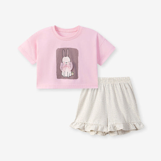 MyKids-USA® Summer Hot Selling Baby Kids Girls Short Sleeves Cartoon Pattern T-shirt and Shorts Clothing Set