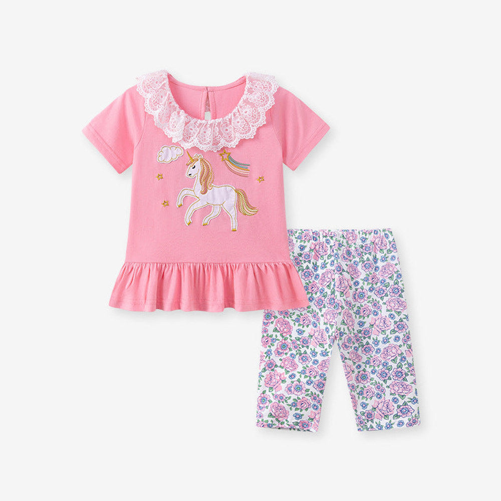 MyKids-USA® Summer Arrival Flowers Pattern Short Sleeves Tulle Patchwork Dress for Stylish Girls