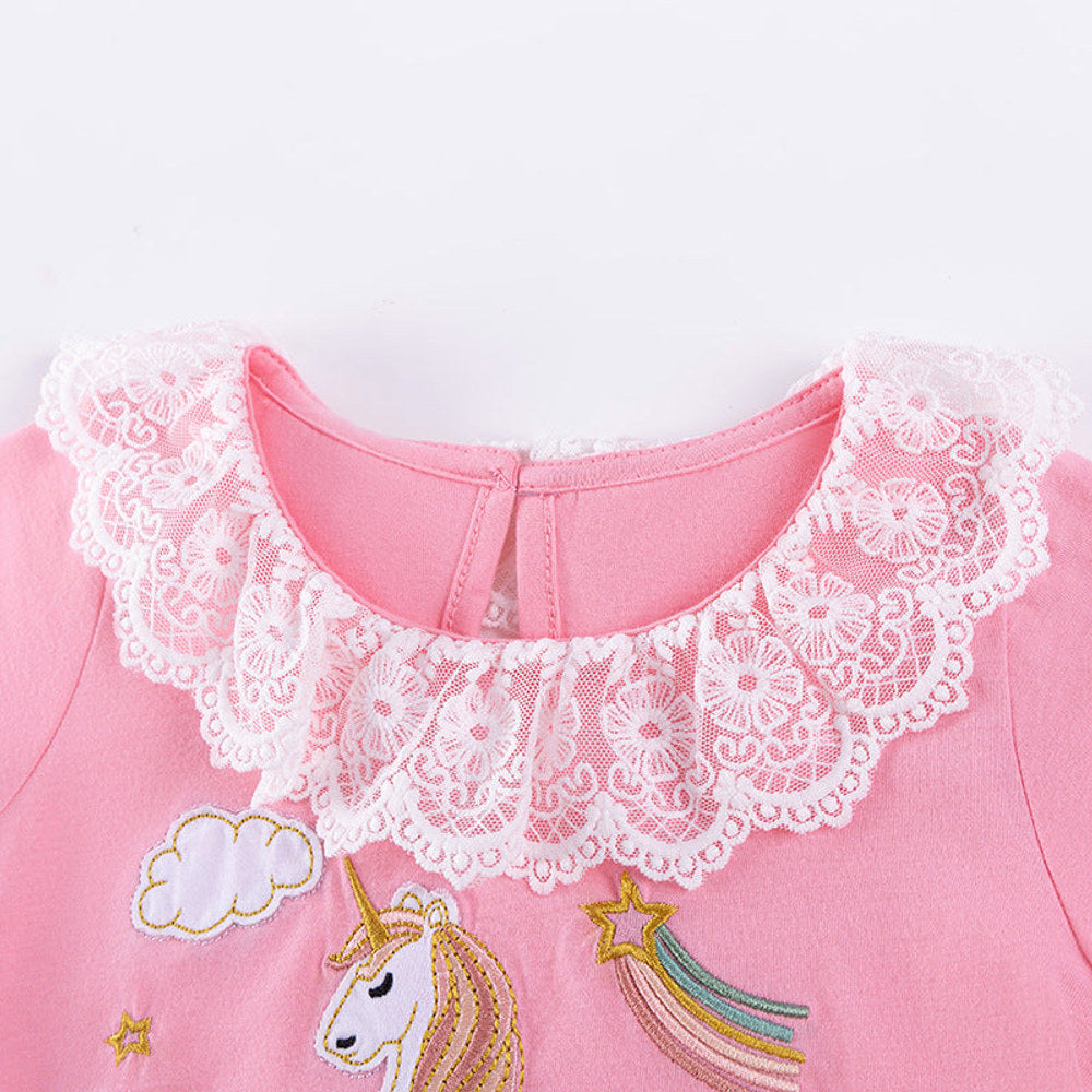 MyKids-USA® Summer Arrival Flowers Pattern Short Sleeves Tulle Patchwork Dress for Stylish Girls