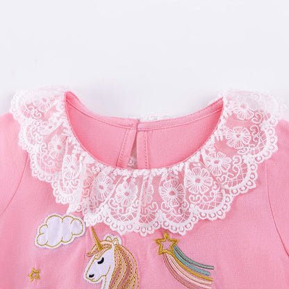 MyKids-USA® Summer Arrival Flowers Pattern Short Sleeves Tulle Patchwork Dress for Stylish Girls
