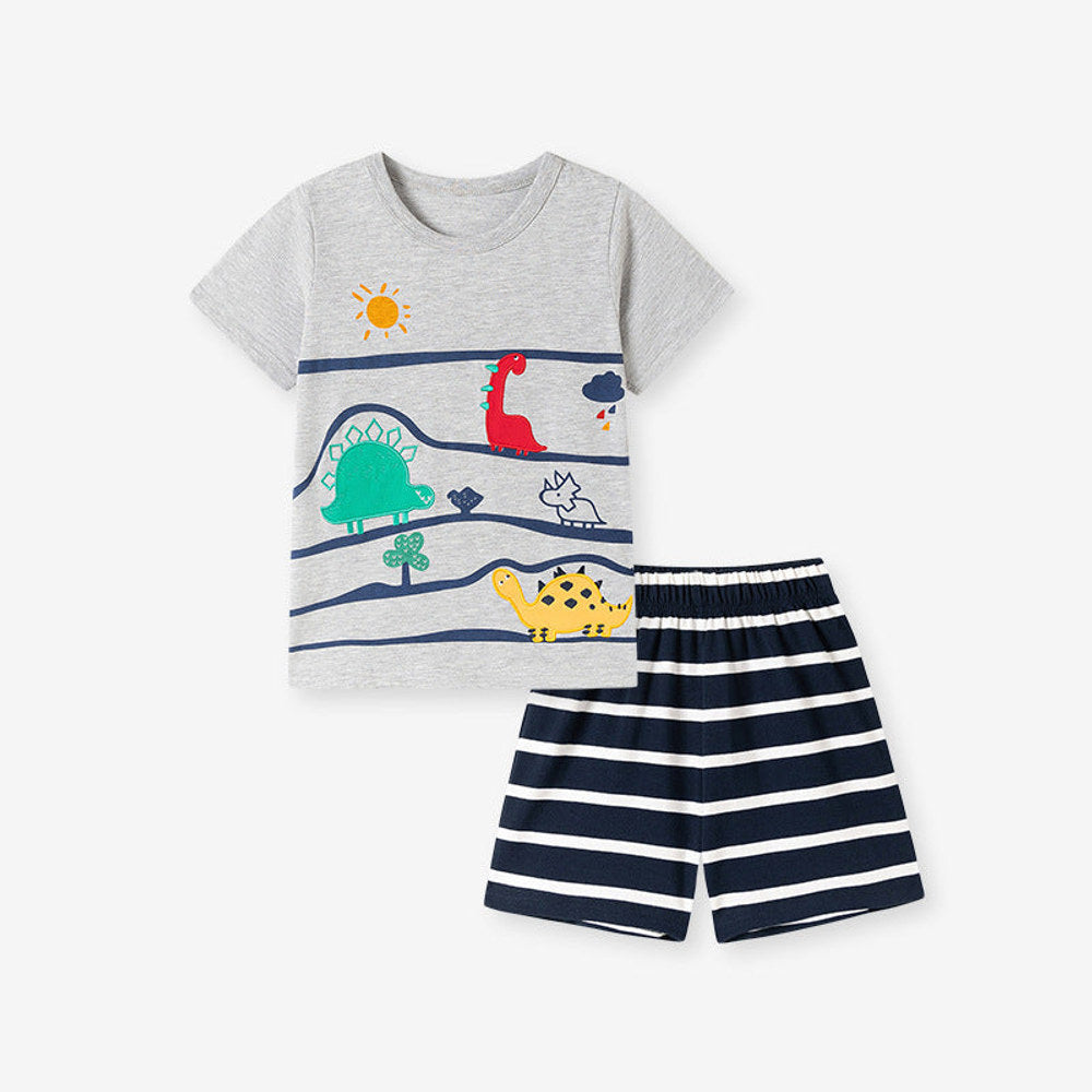 MyKids-USA® Summer Hot Selling Baby Kids Boys Short Sleeves Cartoon Animals Pattern T-shirt and Shorts Clothing Set