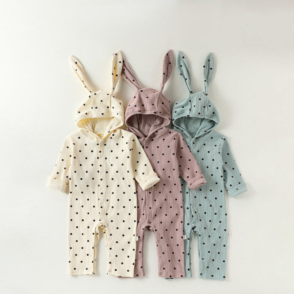 MyKids-USA® Baby Unisex Long Sleeves Dots Pattern Hooded Rompers
