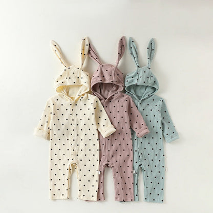 MyKids-USA® Baby Unisex Long Sleeves Dots Pattern Hooded Rompers