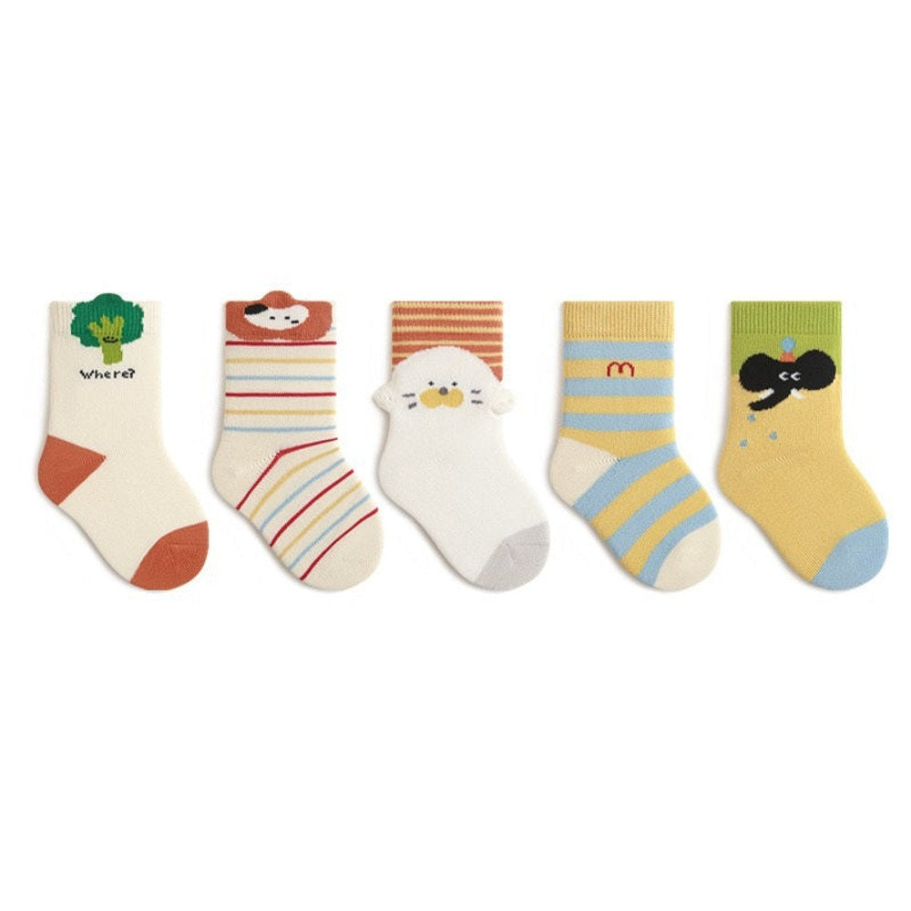 MyKids-USA® Baby Boys and Girls Cute Cartoon and Striped Pattern Socks 1 Lot=5-Pair Set