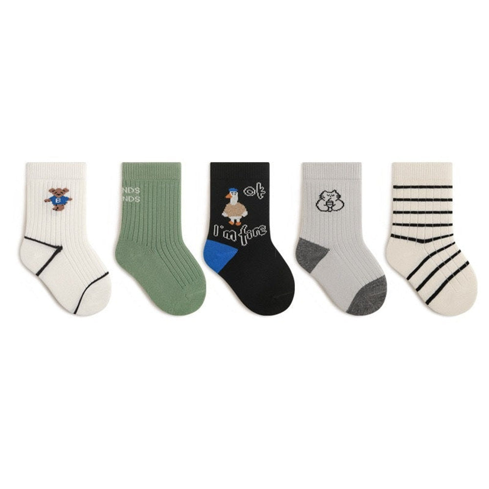 MyKids-USA® Baby Boys and Girls Cute Cartoon and Striped Pattern Socks 1 Lot=5-Pair Set