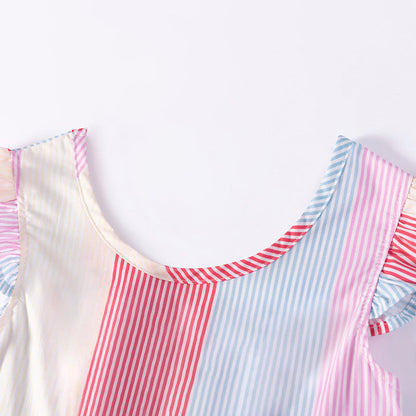 MyKids-USA® Color Patchwork Striped Pattern Sleeveless Dress for Stylish Girls
