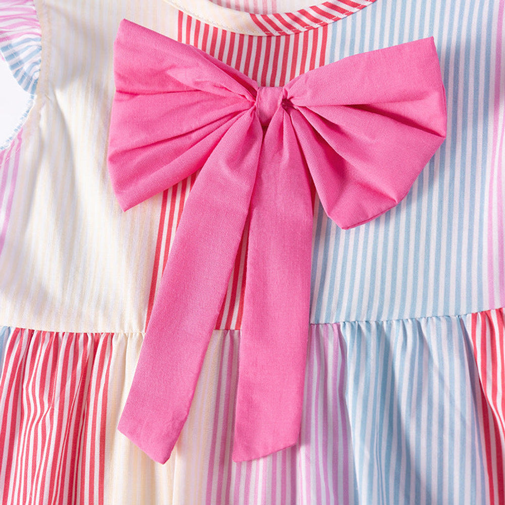 MyKids-USA® Color Patchwork Striped Pattern Sleeveless Dress for Stylish Girls