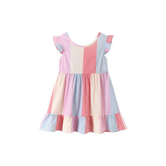 MyKids-USA® Summer Arrival Color Patchwork Striped Pattern Sleeveless Dress for Stylish Girls