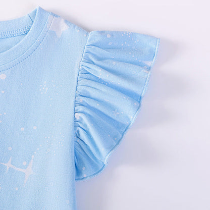 MyKids-USA® Unicorns Cartoon and Stars Pattern Fly Sleeves Dress for Stylish Girls