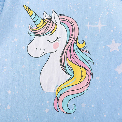 MyKids-USA® Unicorns Cartoon and Stars Pattern Fly Sleeves Dress for Stylish Girls