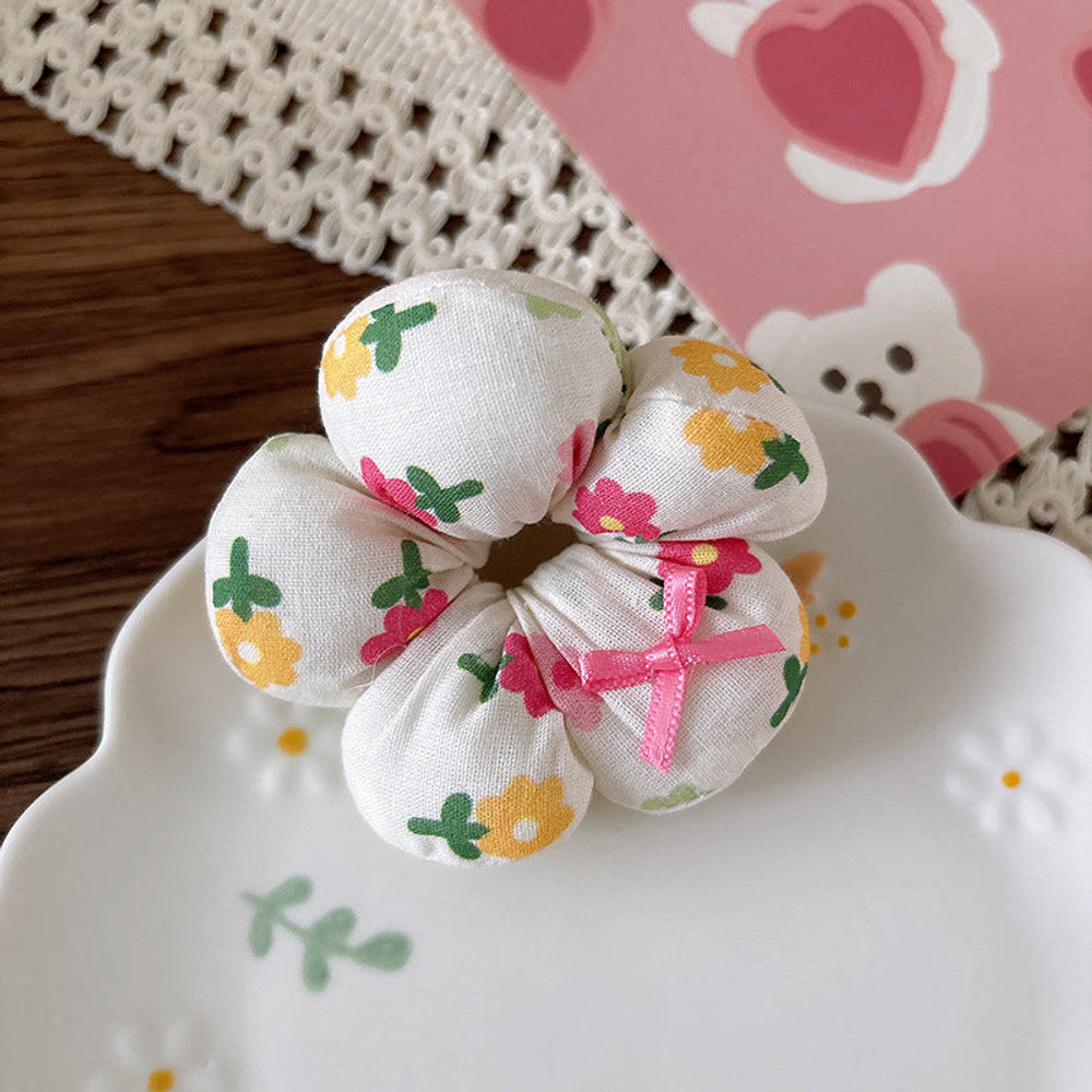 MyKids-USA® Charming Floral Hair Tie for Girls – Padded Fabric Bow Scrunchie