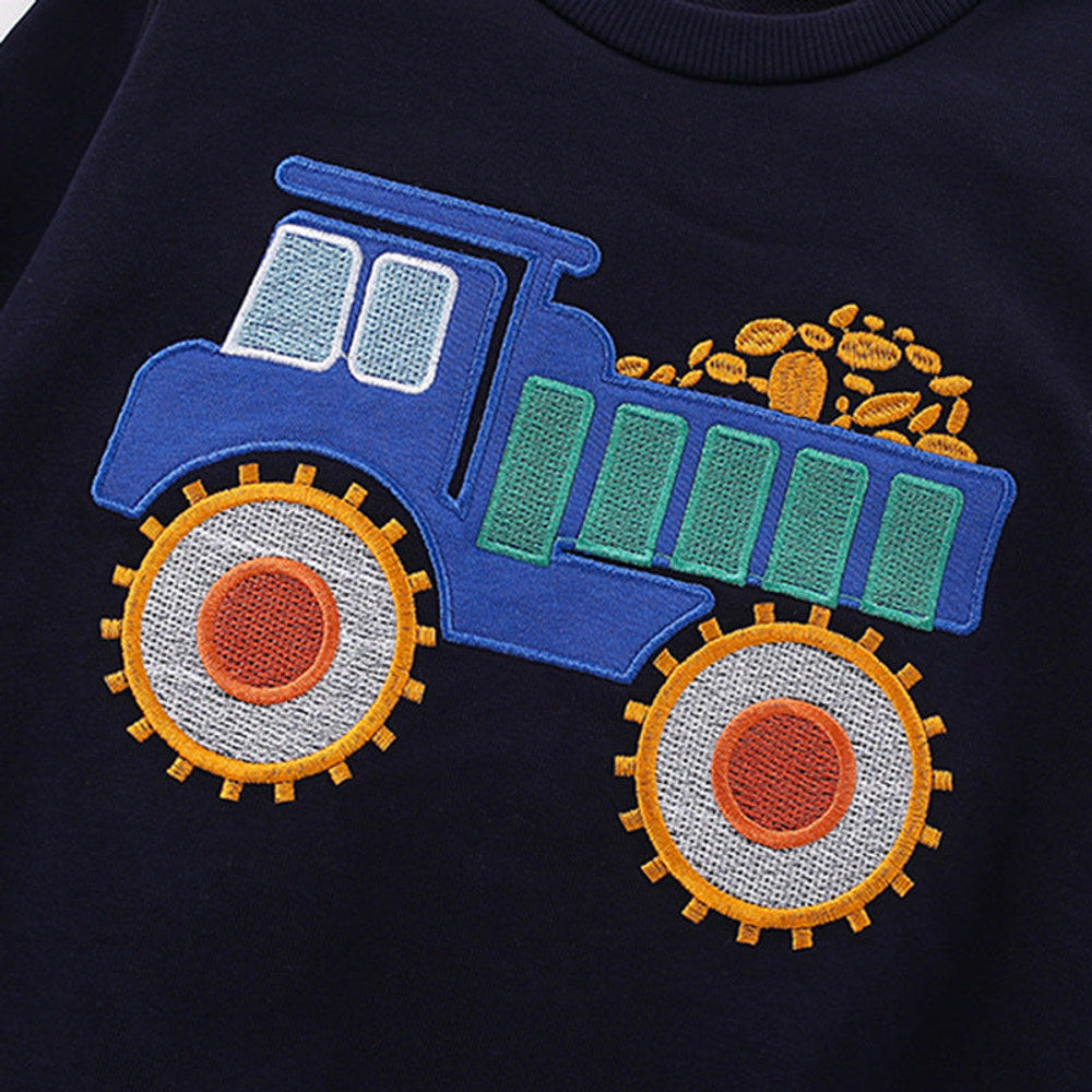 MyKids-USA® Boys Cartoon Truck Pattern Long Sleeves Pullover and Plain Pants Clothing Set