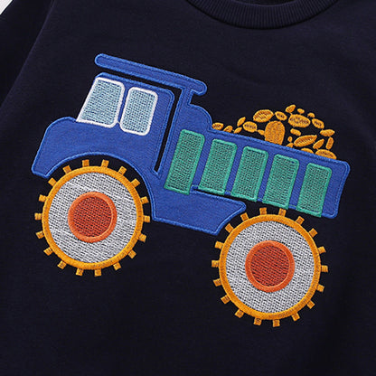 MyKids-USA® Boys Cartoon Truck Pattern Long Sleeves Pullover and Plain Pants Clothing Set