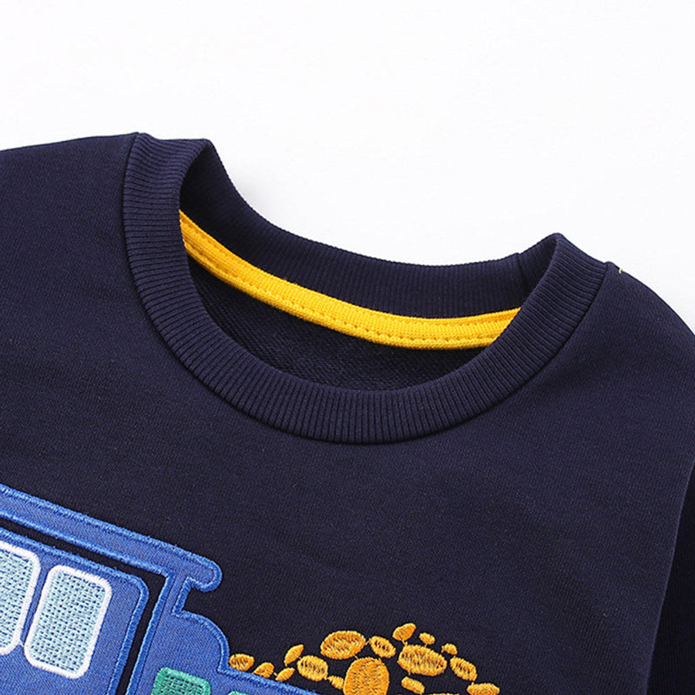 MyKids-USA® Boys Cartoon Truck Pattern Long Sleeves Pullover and Plain Pants Clothing Set