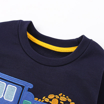 MyKids-USA® Boys Cartoon Truck Pattern Long Sleeves Pullover and Plain Pants Clothing Set