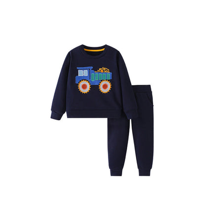 MyKids-USA® Boys Cartoon Truck Pattern Long Sleeves Pullover and Plain Pants Clothing Set