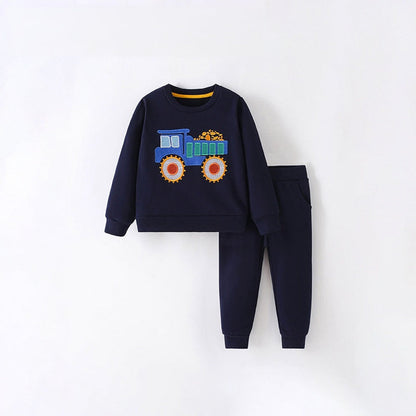 MyKids-USA® Boys Cartoon Truck Pattern Long Sleeves Pullover and Plain Pants Clothing Set