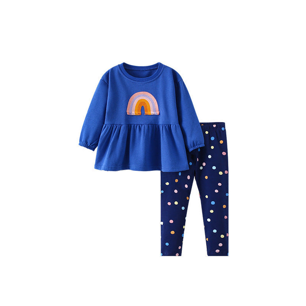 MyKids-USA® Girls Rainbow Pattern Long Sleeves Top and Polka Dots Pants Clothing Set