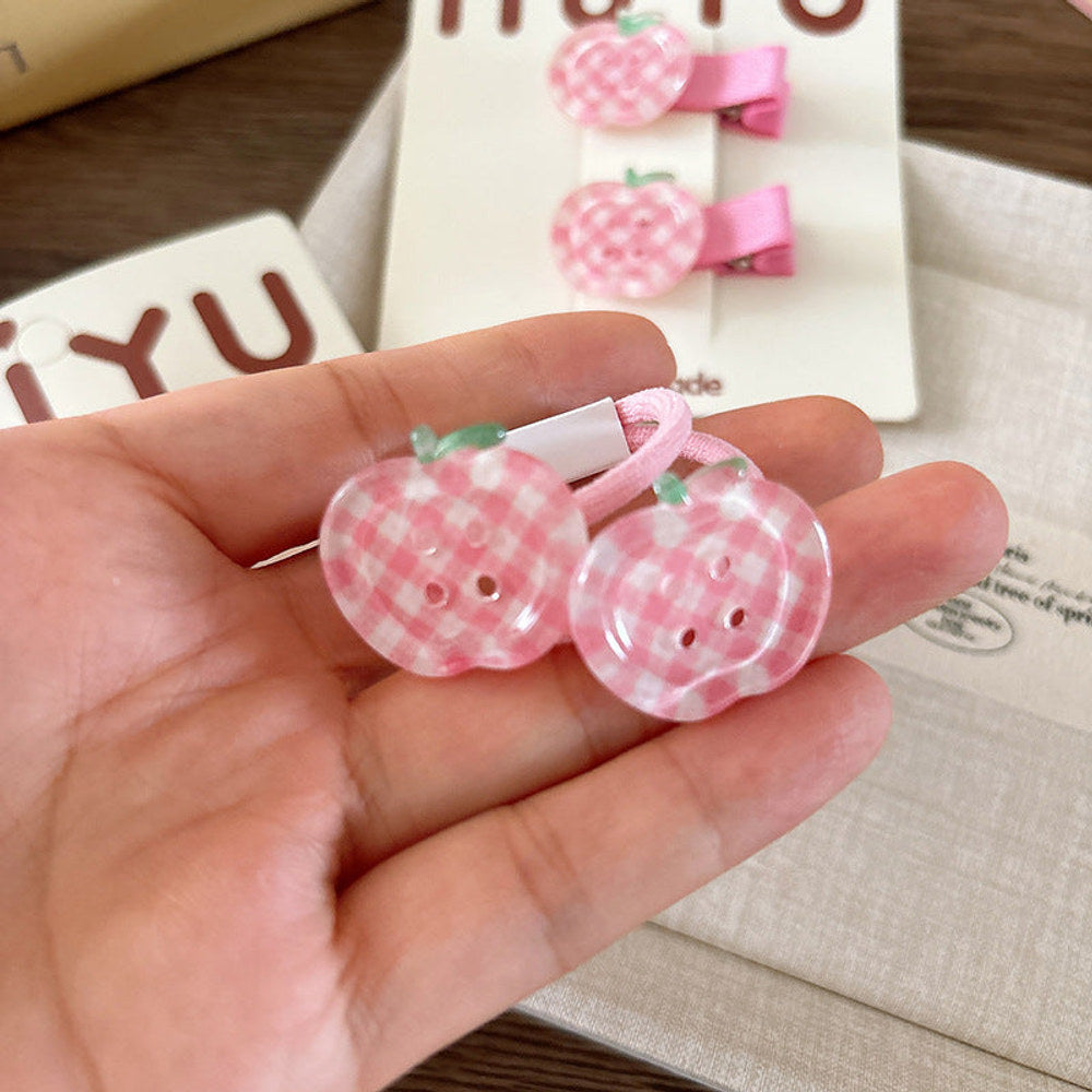 MyKids-USA® Collection of 2 Versatile Fruits Pattern Hair Clips and Hair Ties