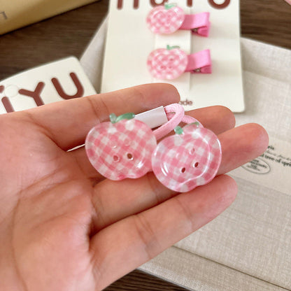 MyKids-USA® Collection of 2 Versatile Fruits Pattern Hair Clips and Hair Ties