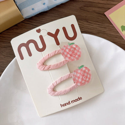 MyKids-USA® Collection of 2 Versatile Fruits Pattern Hair Clips and Hair Ties