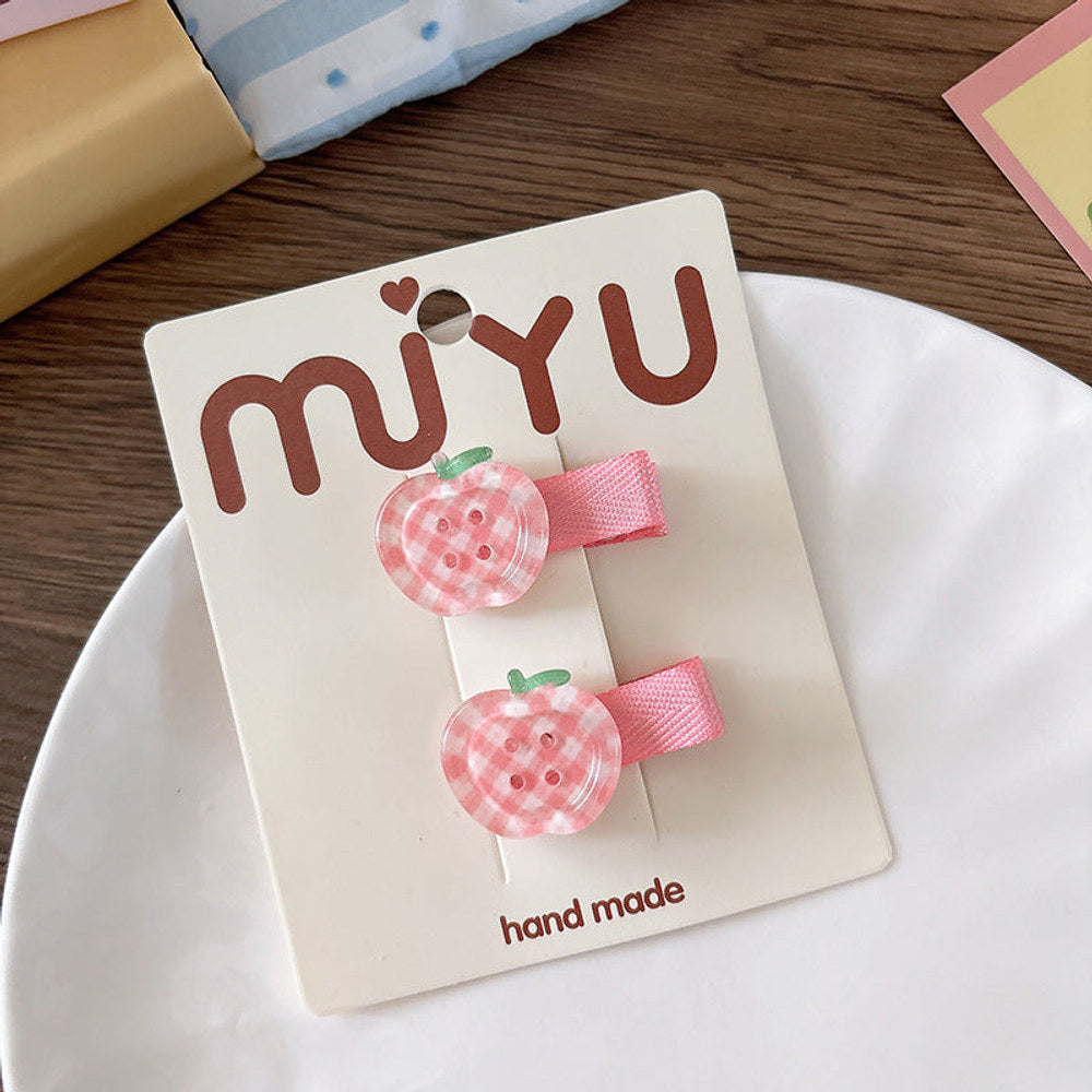 MyKids-USA® Collection of 2 Versatile Fruits Pattern Hair Clips and Hair Ties