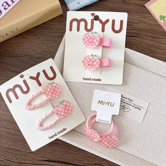 MyKids-USA® Collection of 2 Versatile Fruits Pattern Hair Clips and Hair Ties