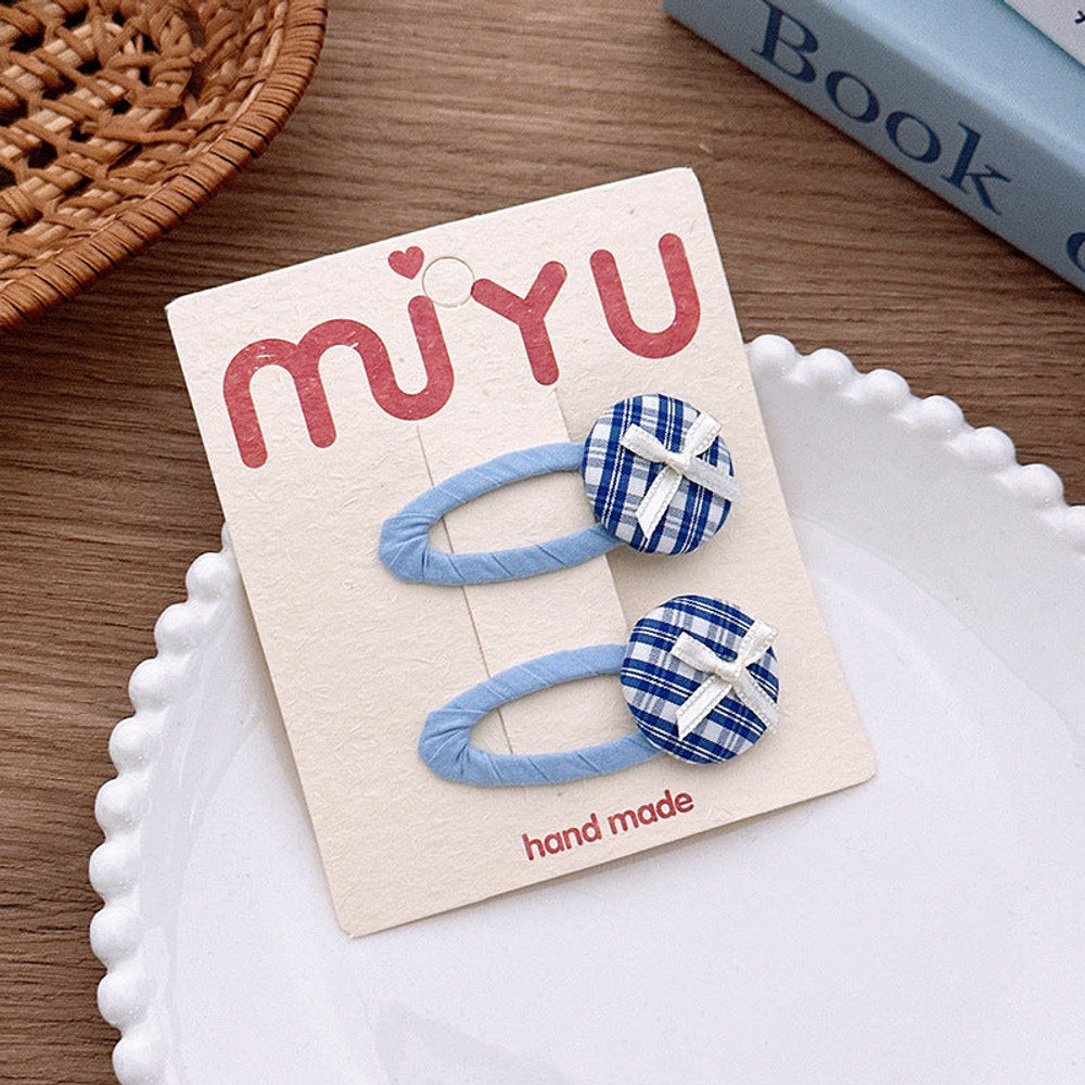 MyKids-USA® Collection of 2 Versatile Blue Plaid Pattern Hair Clips and Hair Ties