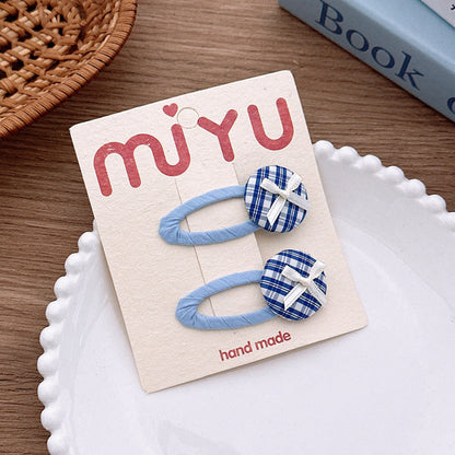 MyKids-USA® Collection of 2 Versatile Blue Plaid Pattern Hair Clips and Hair Ties