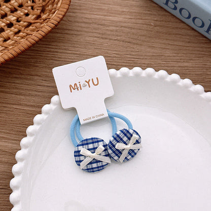 MyKids-USA® Collection of 2 Versatile Blue Plaid Pattern Hair Clips and Hair Ties
