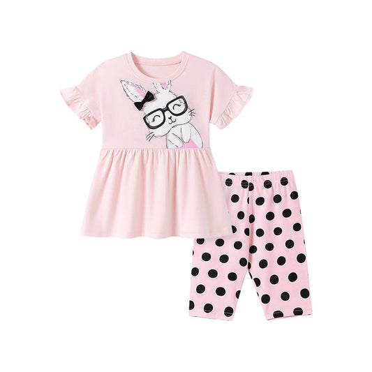 MyKids-USA® Summer Hot Selling Baby Kids Girls Short Sleeves Cartoon Pattern T-shirt and Pants Clothing Set