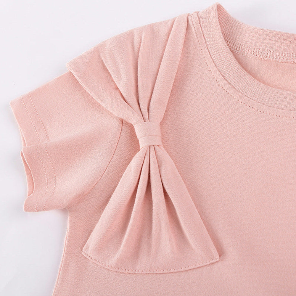 MyKids-USA® Butterfly-bow Pattern Short Sleeves Tulle Patchwork Dress for Stylish Girls