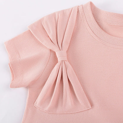 MyKids-USA® Butterfly-bow Pattern Short Sleeves Tulle Patchwork Dress for Stylish Girls