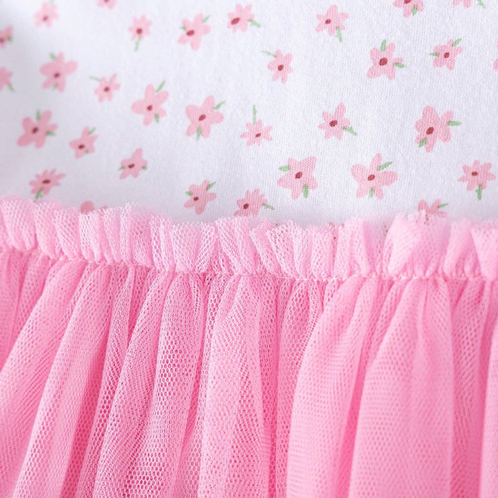 MyKids-USA® Floral Pattern Short Sleeves Tulle Patchwork Dress for Stylish Girls