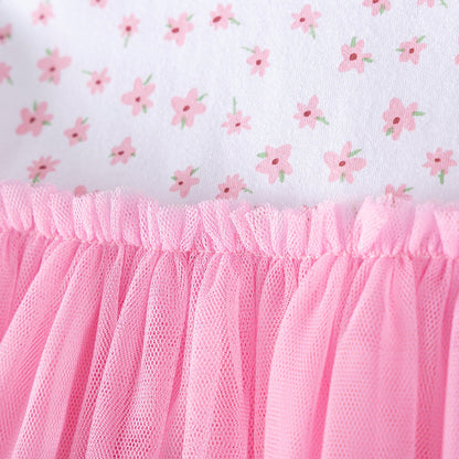 MyKids-USA® Floral Pattern Short Sleeves Tulle Patchwork Dress for Stylish Girls