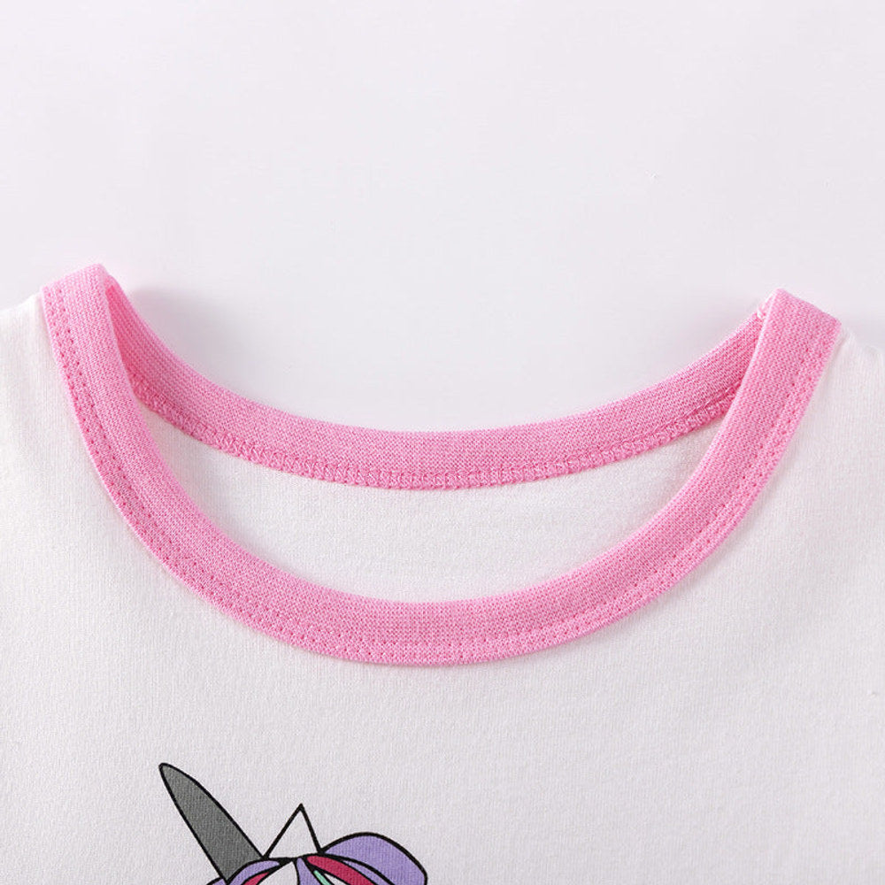 MyKids-USA® Unicorn Cartoon Pattern Short Sleeves Tulle Patchwork Dress for Stylish Girls