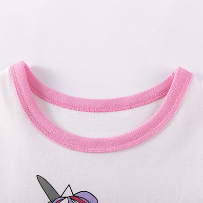 MyKids-USA® Unicorn Cartoon Pattern Short Sleeves Tulle Patchwork Dress for Stylish Girls