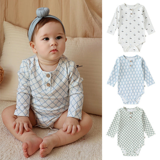 MyKids-USA® Baby Unisex Long Sleeves Geometric Pattern Crew Neck Bodysuit