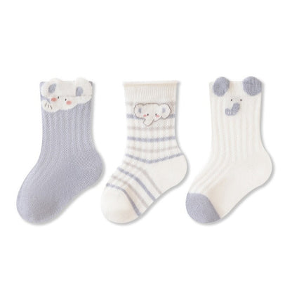 MyKids-USA® Baby Unisex Breathable Simple Cartoon Pattern Cute Socks 3-Pair Set