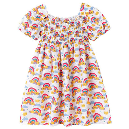 MyKids-USA® Rainbows Pattern Short Sleeves Dress for Stylish Girls