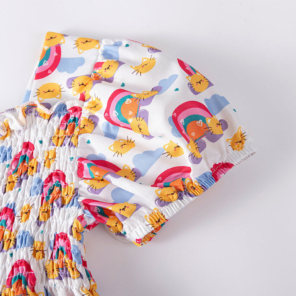 MyKids-USA® Rainbows Pattern Short Sleeves Dress for Stylish Girls