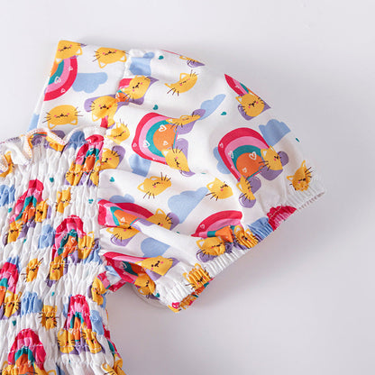 MyKids-USA® Rainbows Pattern Short Sleeves Dress for Stylish Girls