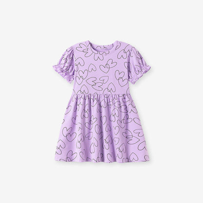 MyKids-USA® Hearts Pattern Short Sleeves Dress for Stylish Girls