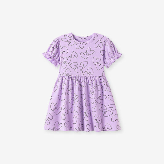 MyKids-USA® Summer Arrival Hearts Pattern Short Sleeves Dress for Stylish Girls