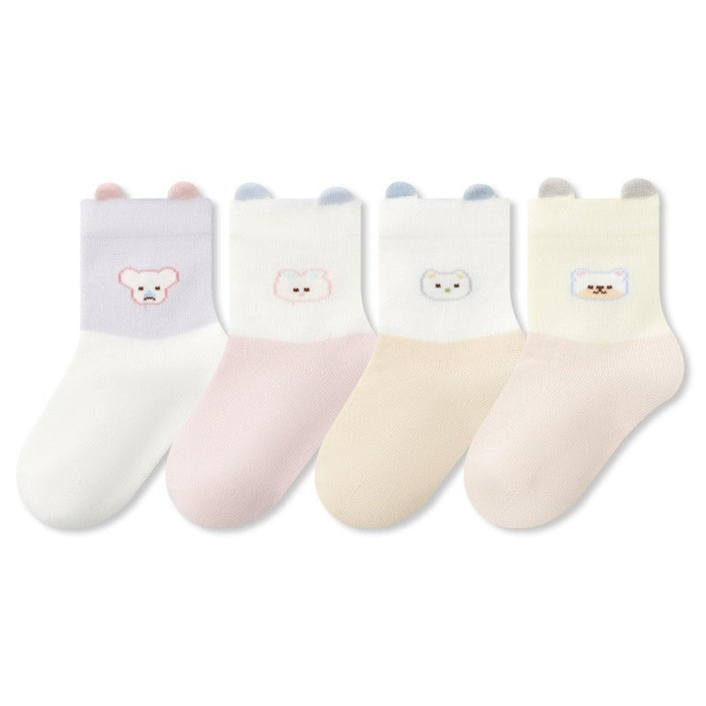 MyKids-USA® Baby Unisex Breathable Animals Cartoon Pattern Color Patchwork Socks 4-Pair Set